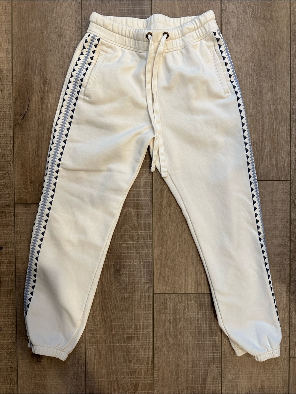Sundance Cream Jogger Sweatpants with Geometric Side Trim